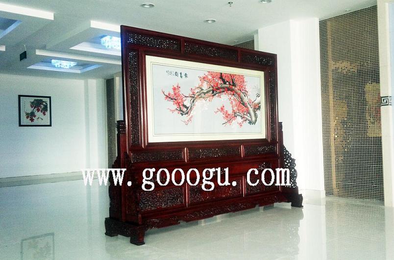 嘉善廣播電視臺雙面繡屏風(fēng)，報春圖屏風(fēng)，手工刺繡屏風(fēng)，大廳屏風(fēng)擺件