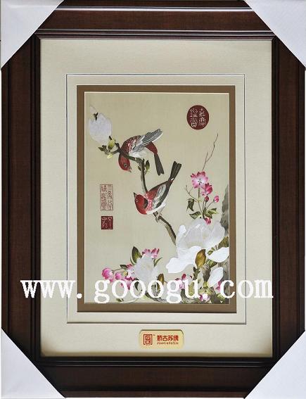 蘇繡精品,郎士寧仙萼長(zhǎng)春圖,海堂玉蘭,手工刺繡畫精品