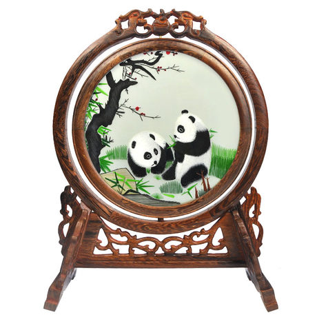 熊貓雙面繡臺屏，蘇繡雙面繡，雙面繡銷量第一臺屏